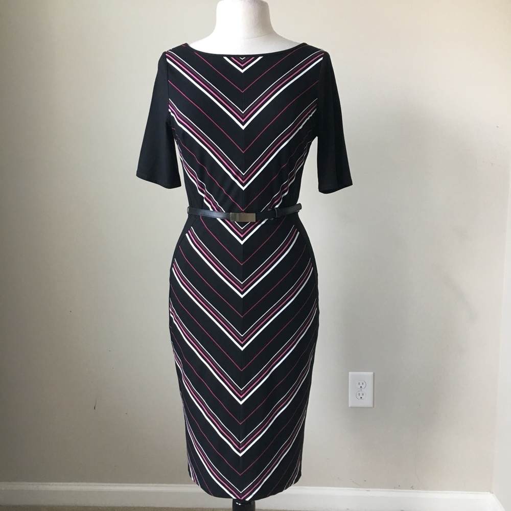 elbow sleeve striped knit sheath dress - Picture 4 of 4